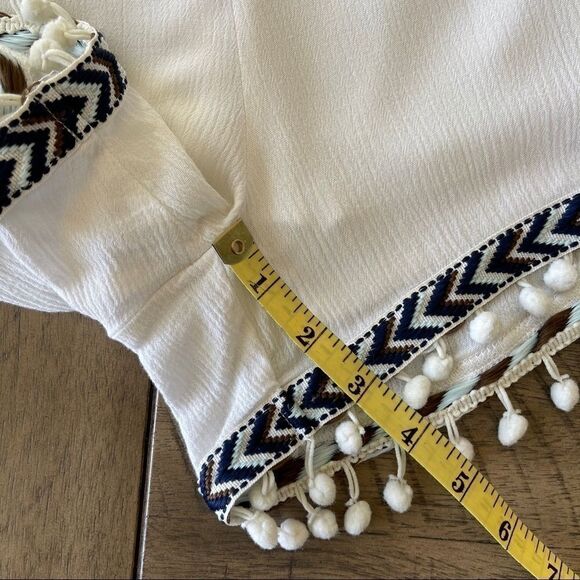 Cato Cream Gauze Shorts with Pom Pom Trim - Picture 9 of 12